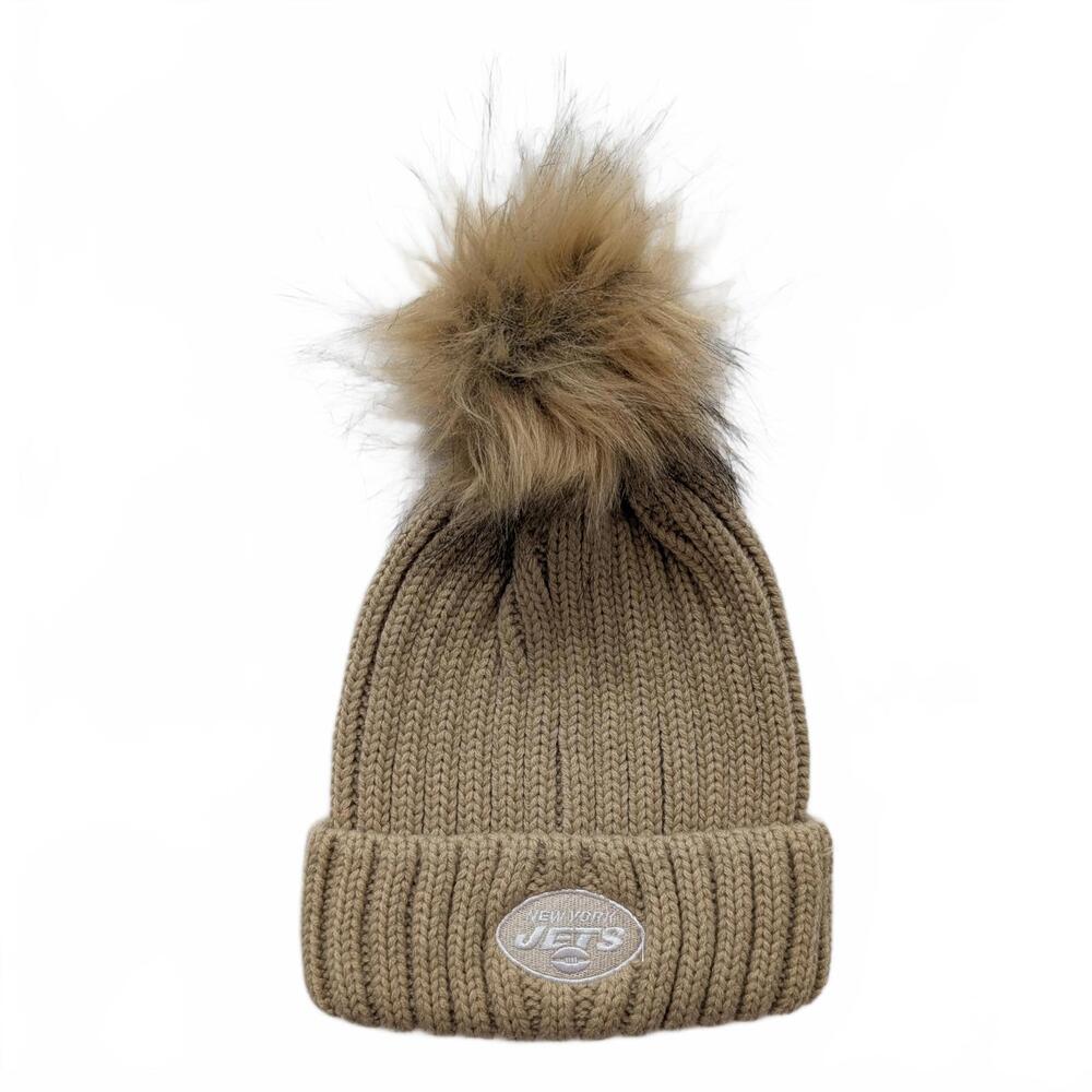 New York Jets WEAR by Erin Andrews Women's Cuffed Knit Hat with Pom - Natural